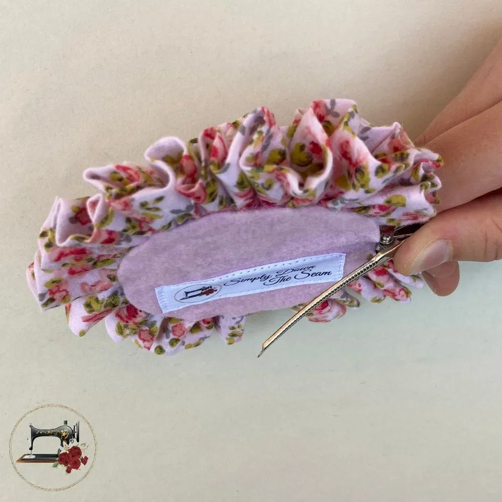 Handmade flower clip, ruffled hair flower, purse accessory, Pink accent flower - Picture 4 of 4